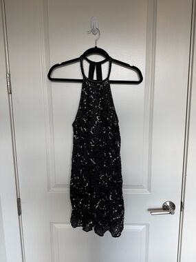 Free People Black Sequin Halter Mini Slip Dress